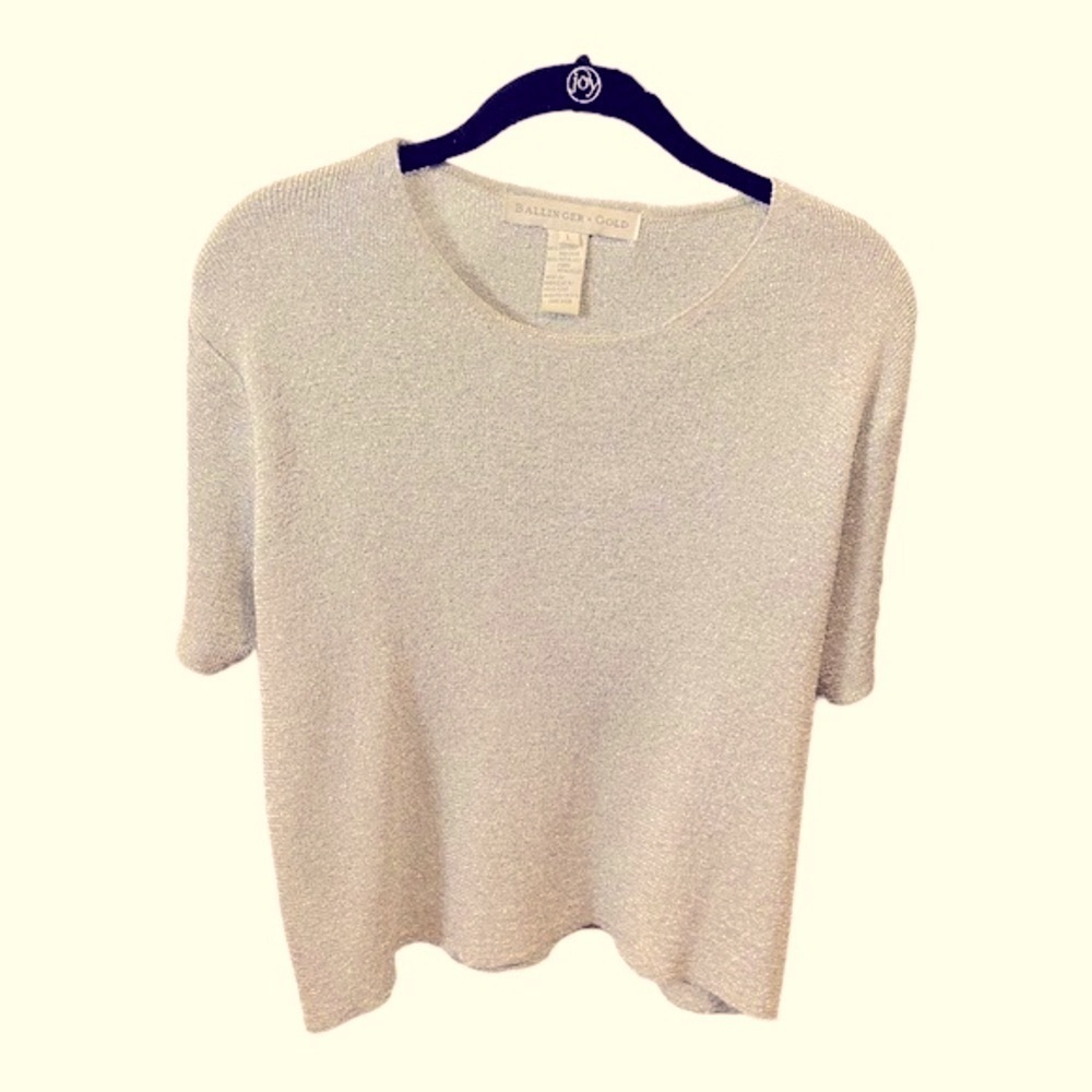 Ballinger Gold Shimmering Silvery Metallic Rayon Crop Top Sparkling SS Sz L